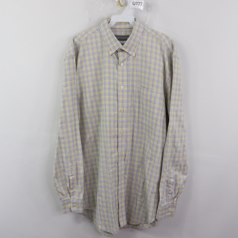 Hickey Freeman Mens Large Plaid Dress Shirt White